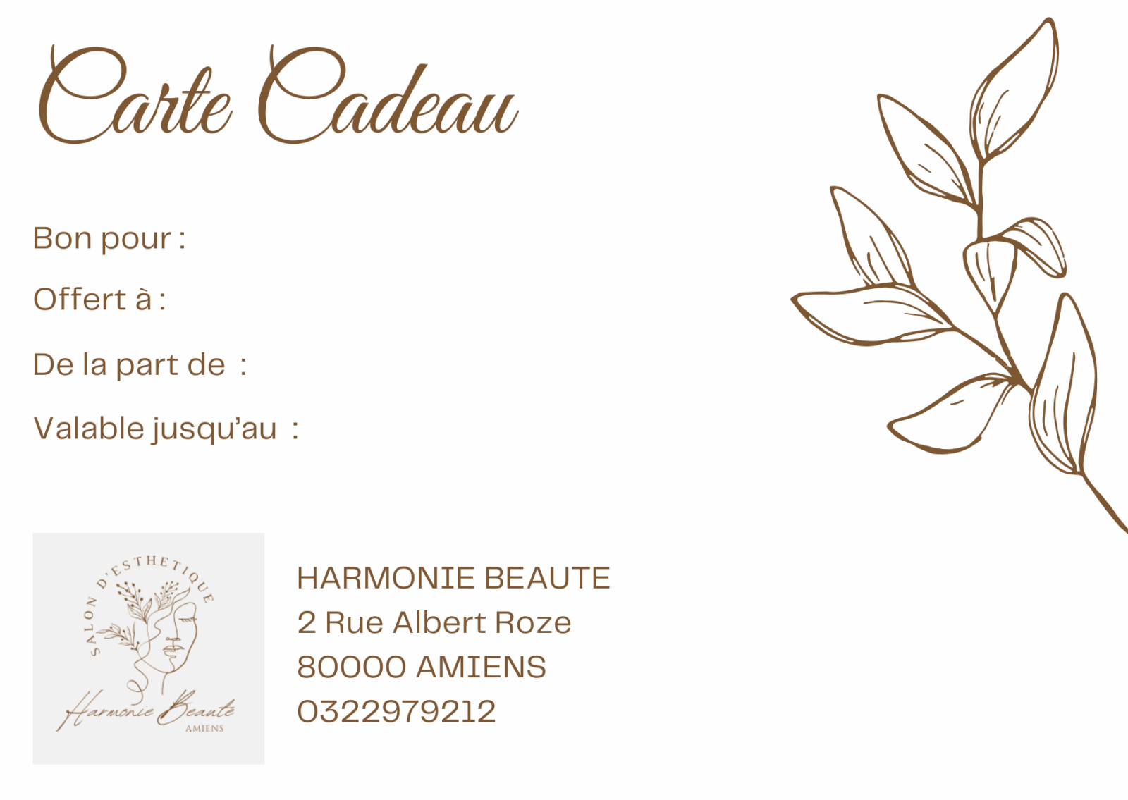 Carte cadeau Harmonie Beaute